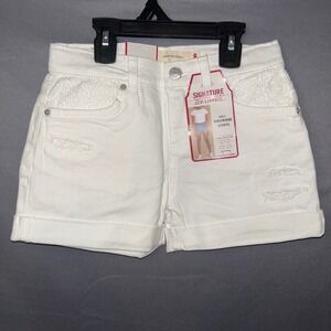 Signature by Levi Strauss Girls White Distressed Lace Girlfriend Shorts Size 8